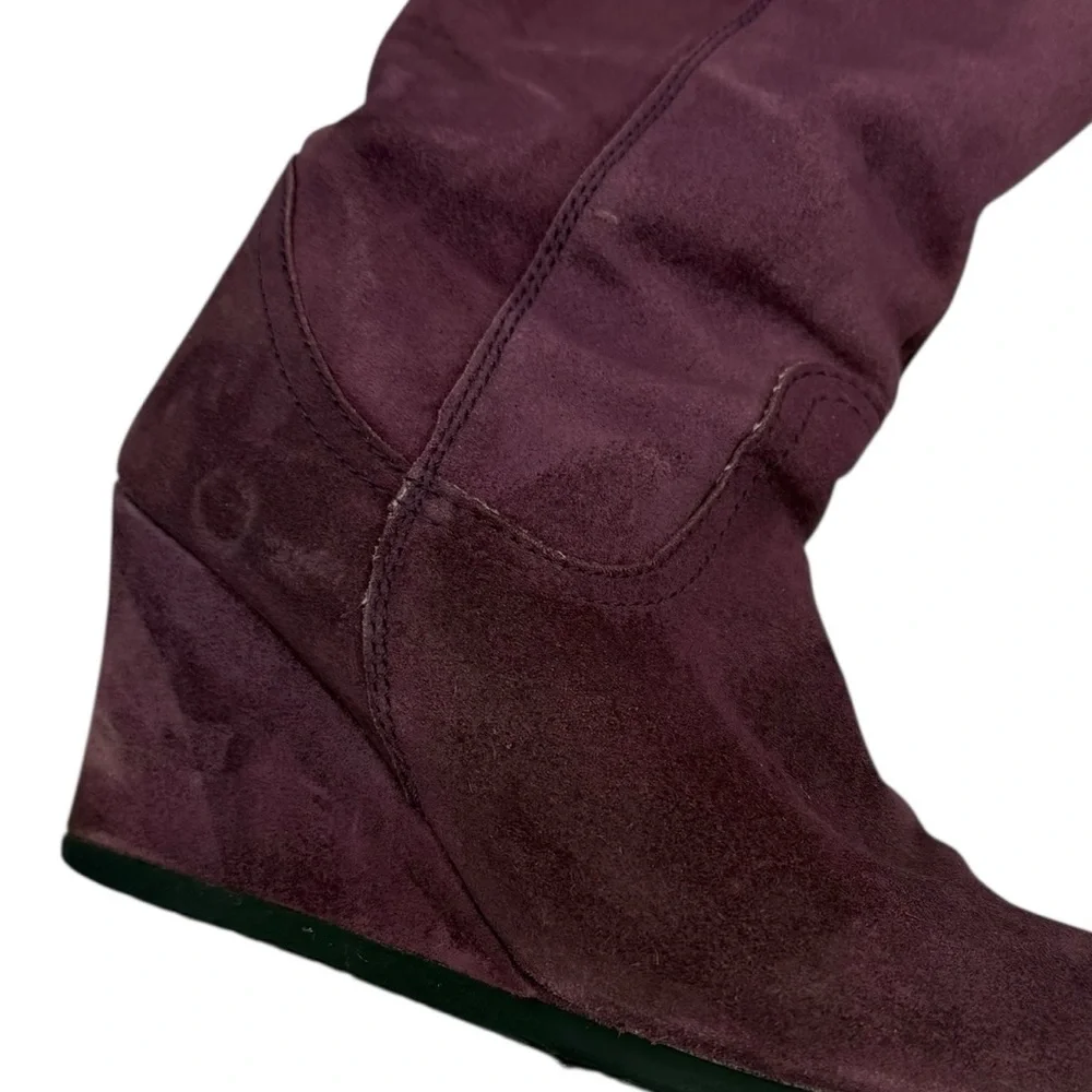 Vintage Burgundy Tall Boots Knee High Boots in Suede Toe to Toe London